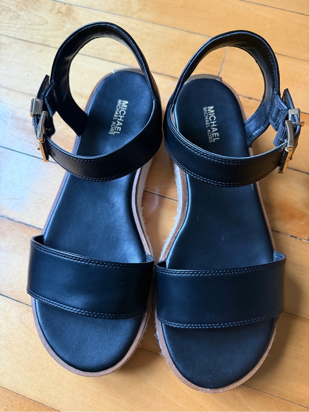 Michael Kors Black Leather Buckle Strap Sandals - Picture 7 of 8